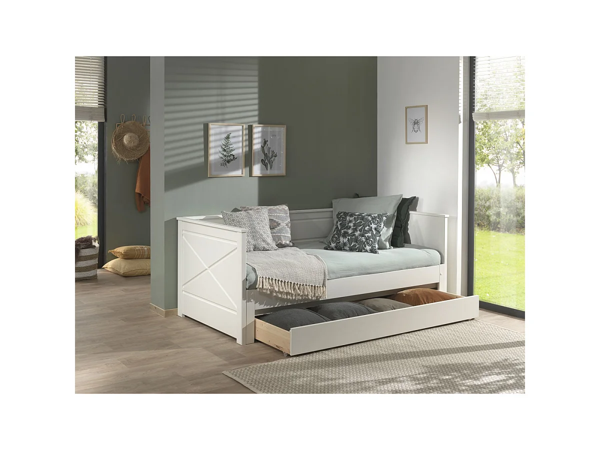 Pack - Lit Capitaine Amovible Enfant & Tiroir "Pino" 90x200cm Blanc