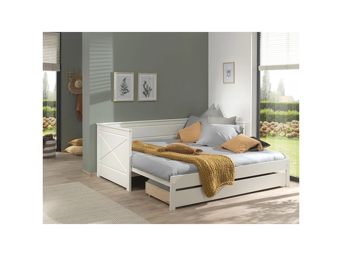 Pack - Lit Capitaine Amovible Enfant & Tiroir "Pino" 90x200cm Blanc