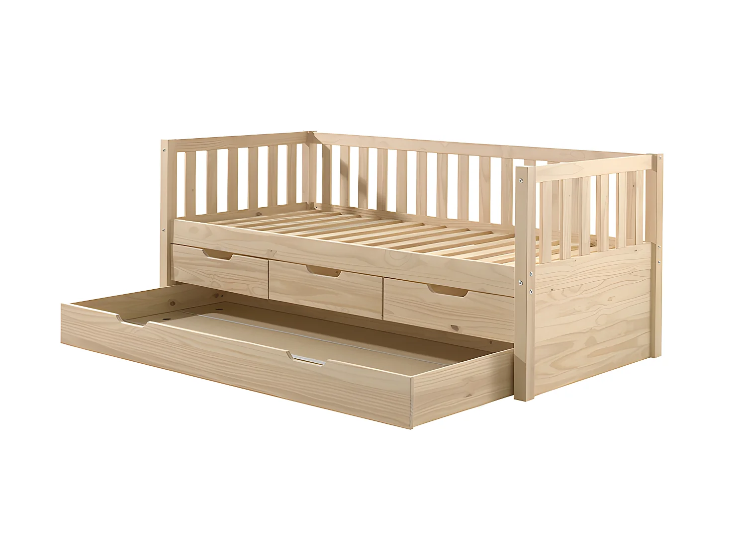 Pack - Lit Capitaine Enfant & Tiroir de Lit "Fritz" 90x200cm Naturel