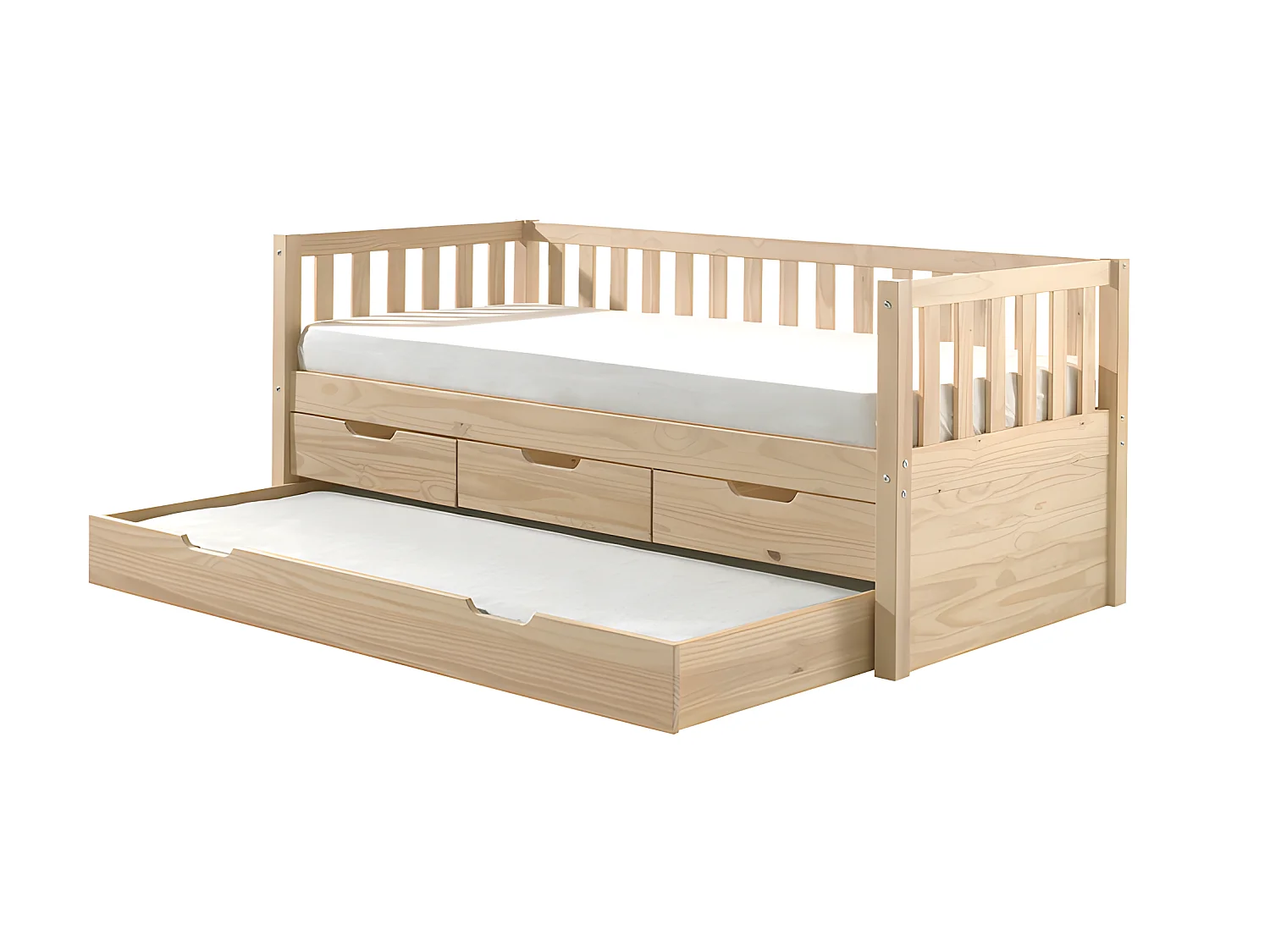 Pack - Lit Capitaine Enfant & Tiroir de Lit "Fritz" 90x200cm Naturel