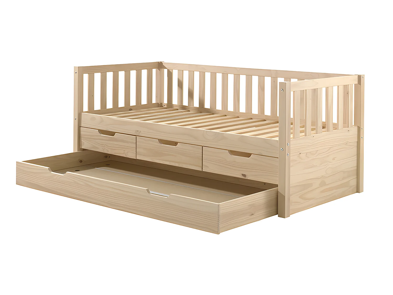 Pack - Lit Capitaine Enfant & Tiroir de Lit "Fritz" 90x200cm Naturel