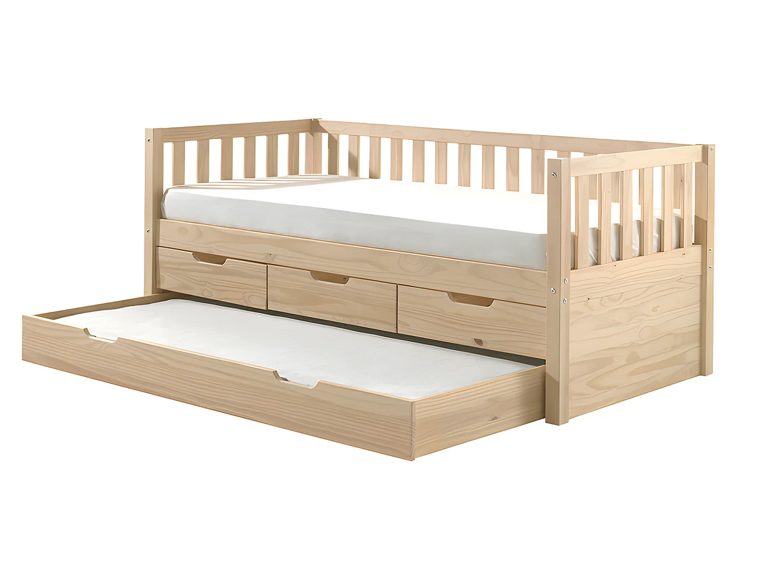 Pack - Lit Capitaine Enfant & Tiroir de Lit "Fritz" 90x200cm Naturel