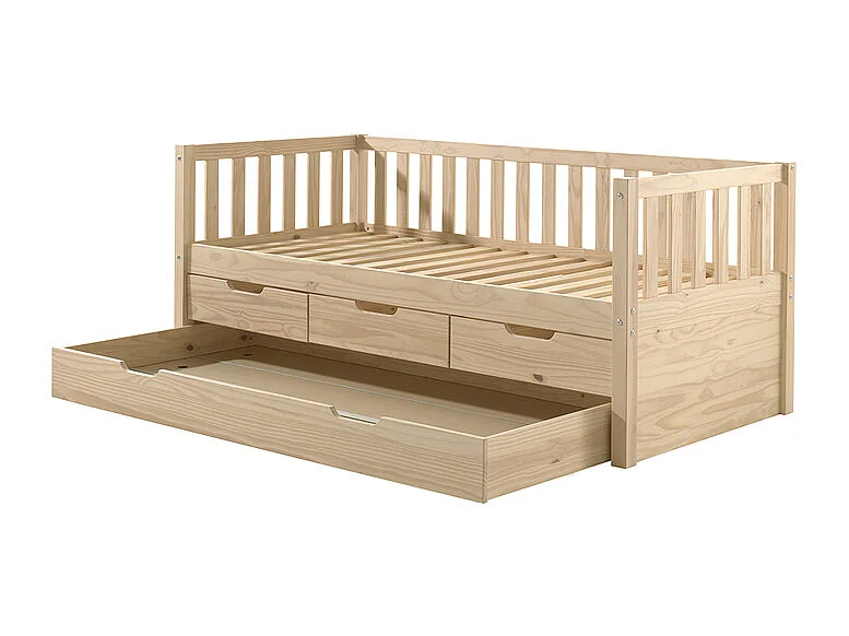 Pack - Lit Capitaine Enfant & Tiroir de Lit "Fritz" 90x200cm Naturel