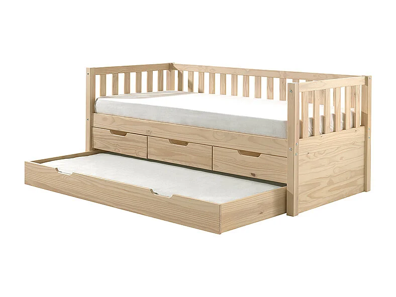Pack - Lit Capitaine Enfant & Tiroir de Lit "Fritz" 90x200cm Naturel