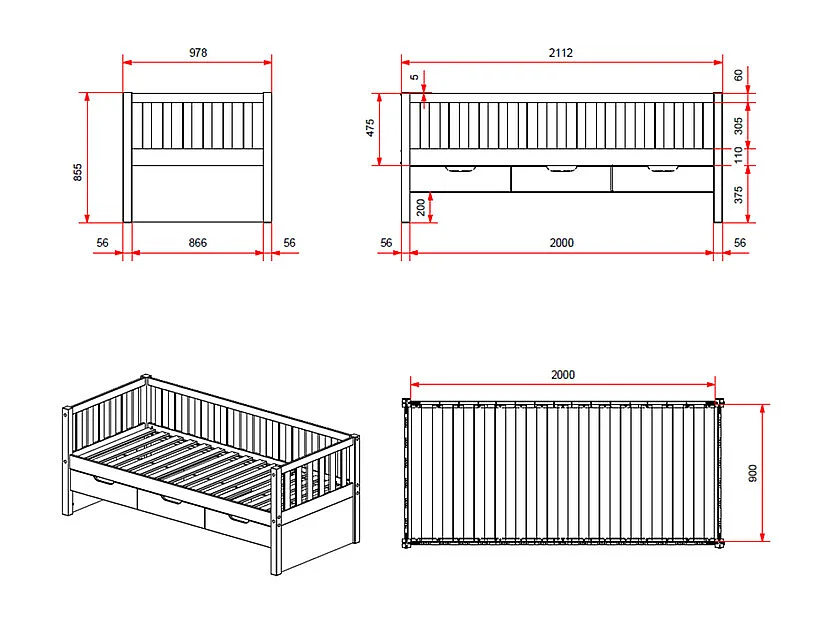 Pack - Lit Capitaine Enfant & Tiroir de Lit "Fritz" 90x200cm Naturel