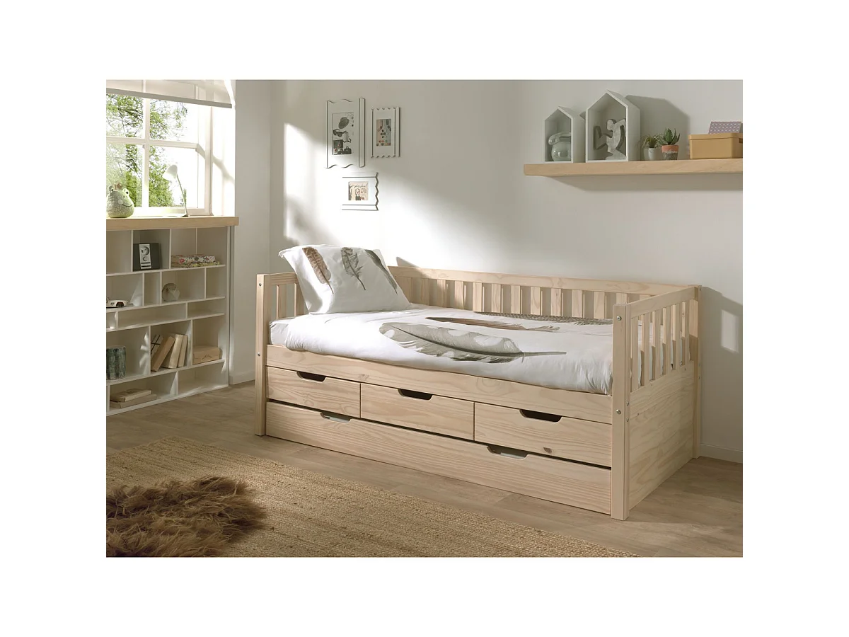 Pack - Lit Capitaine Enfant & Tiroir de Lit "Fritz" 90x200cm Naturel