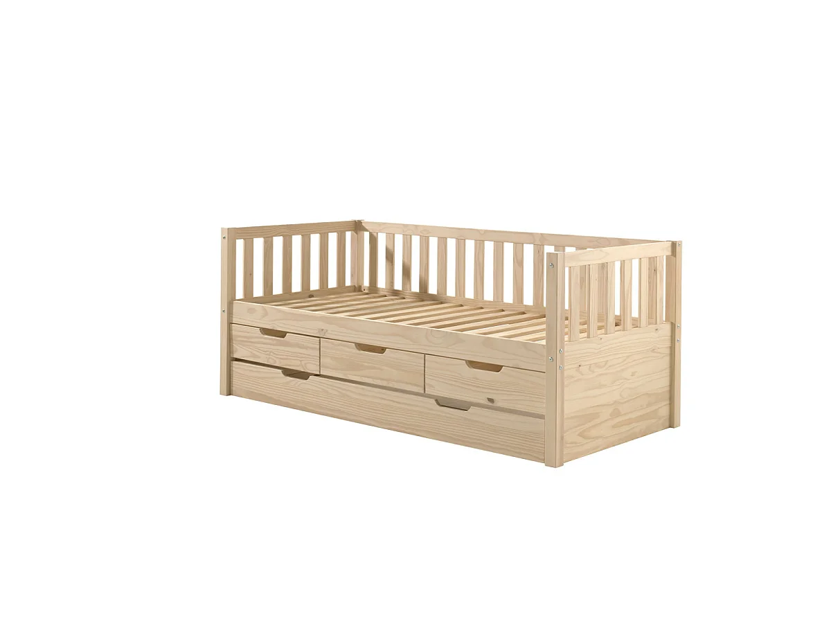 Pack - Lit Capitaine Enfant & Tiroir de Lit "Fritz" 90x200cm Naturel