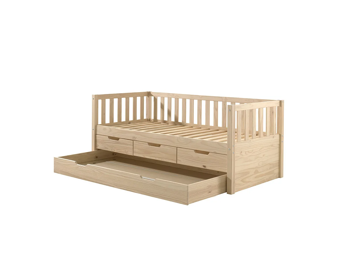 Pack - Lit Capitaine Enfant & Tiroir de Lit "Fritz" 90x200cm Naturel