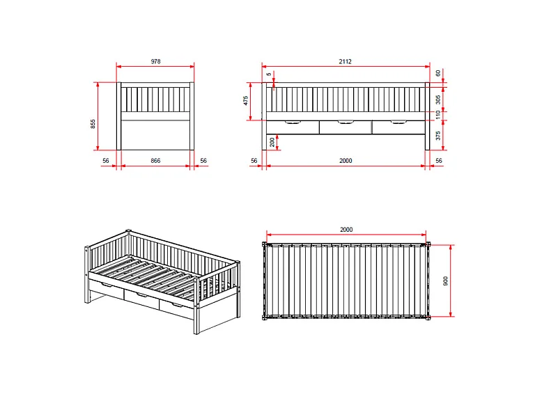 Pack - Lit Capitaine Enfant & Tiroir de Lit "Fritz" 90x200cm Naturel