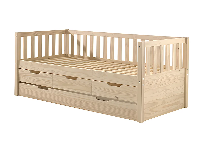 Pack - Lit Capitaine Enfant &amp; Tiroir de Lit &quot;Fritz&quot; 90x200cm Naturel