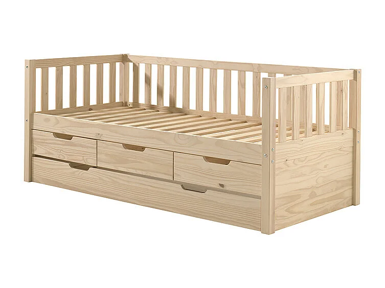 Pack - Lit Capitaine Enfant & Tiroir de Lit "Fritz" 90x200cm Naturel