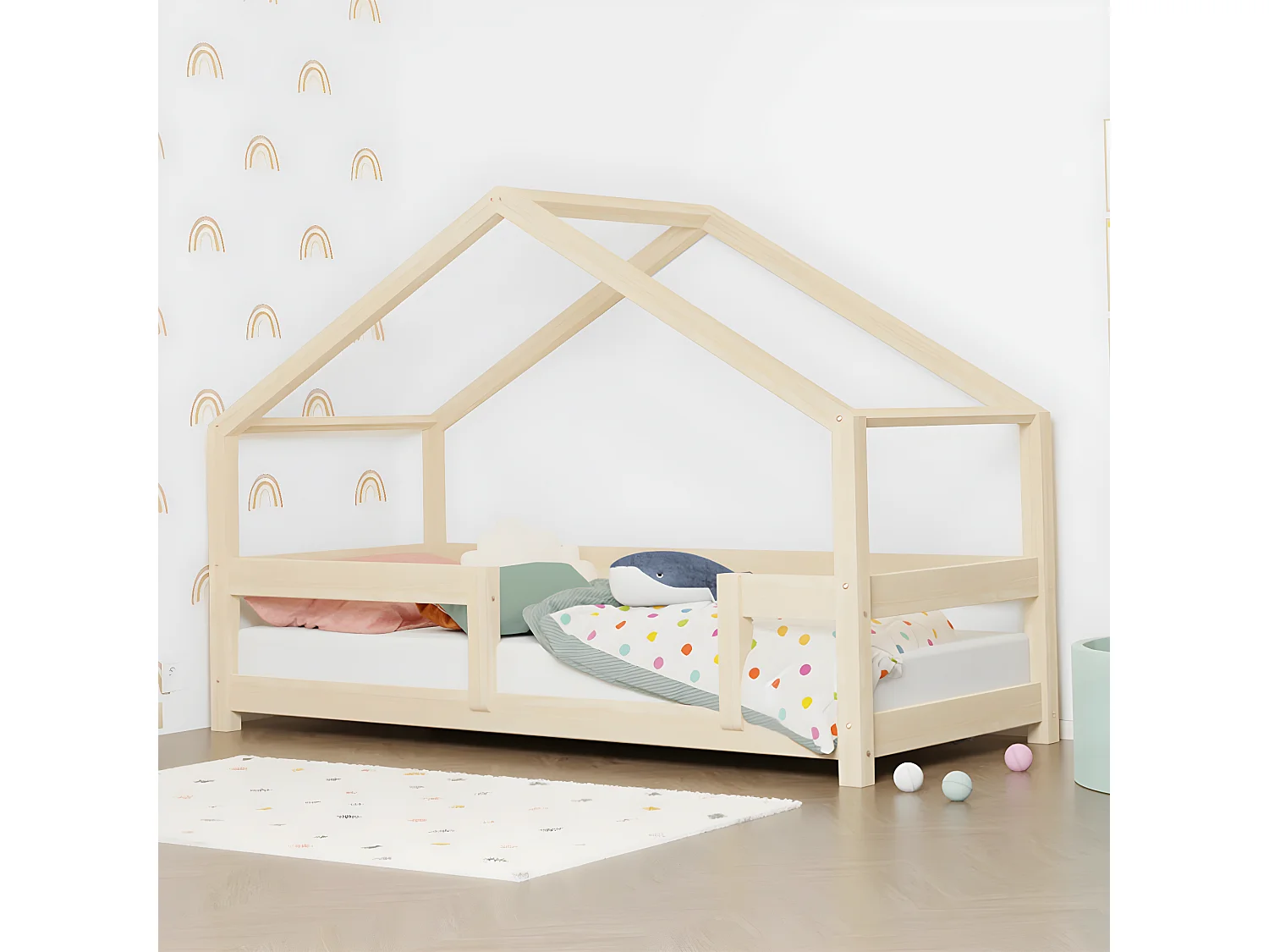 Lit cabane 90x190 Lucky avec barrières - Bois