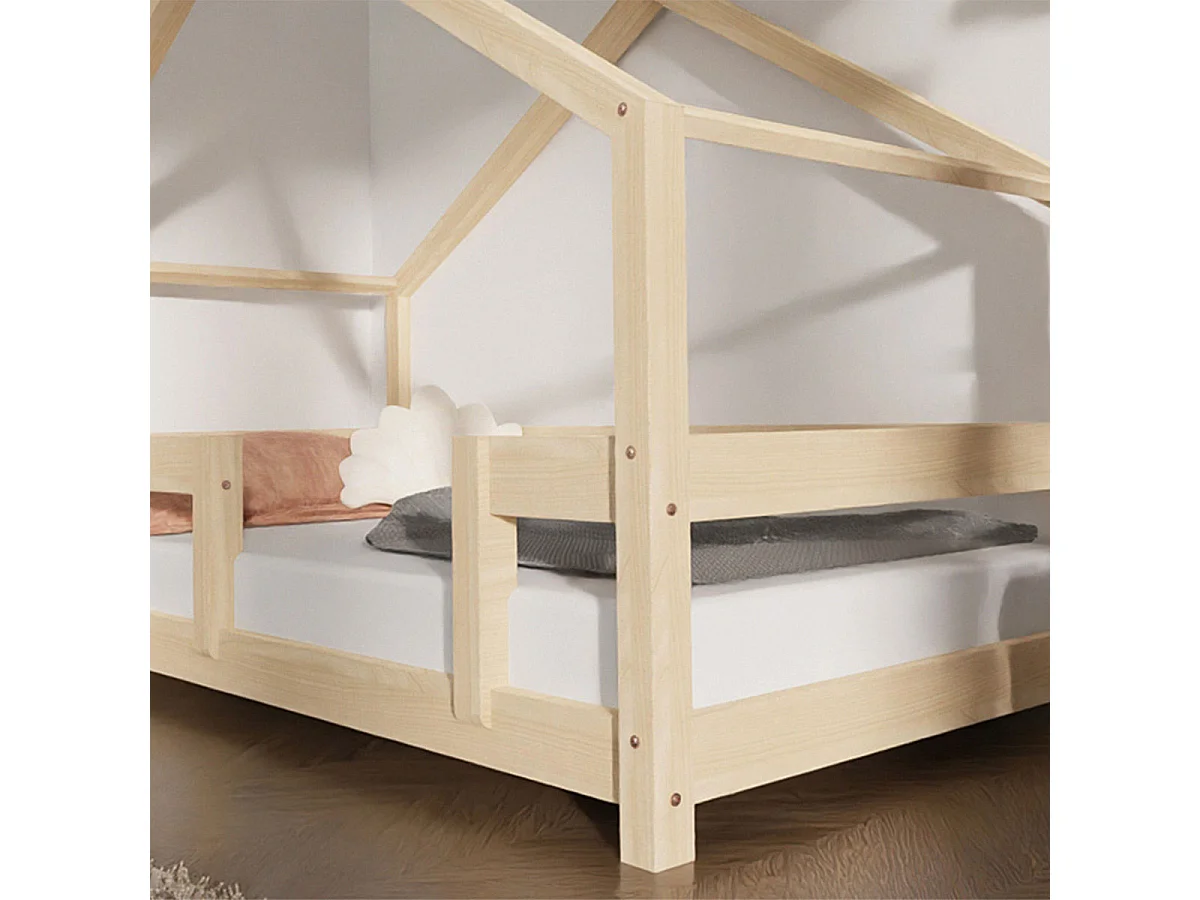 Lit cabane 90x190 Lucky avec barrières - Bois