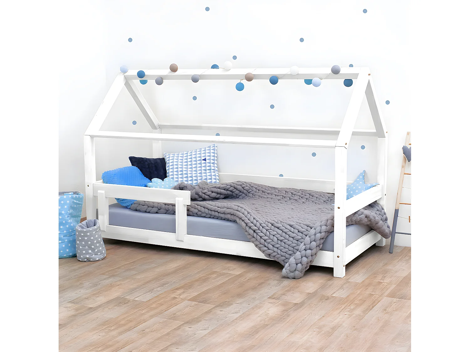 Lit cabane 120x190 Tery avec barrière - Blanc