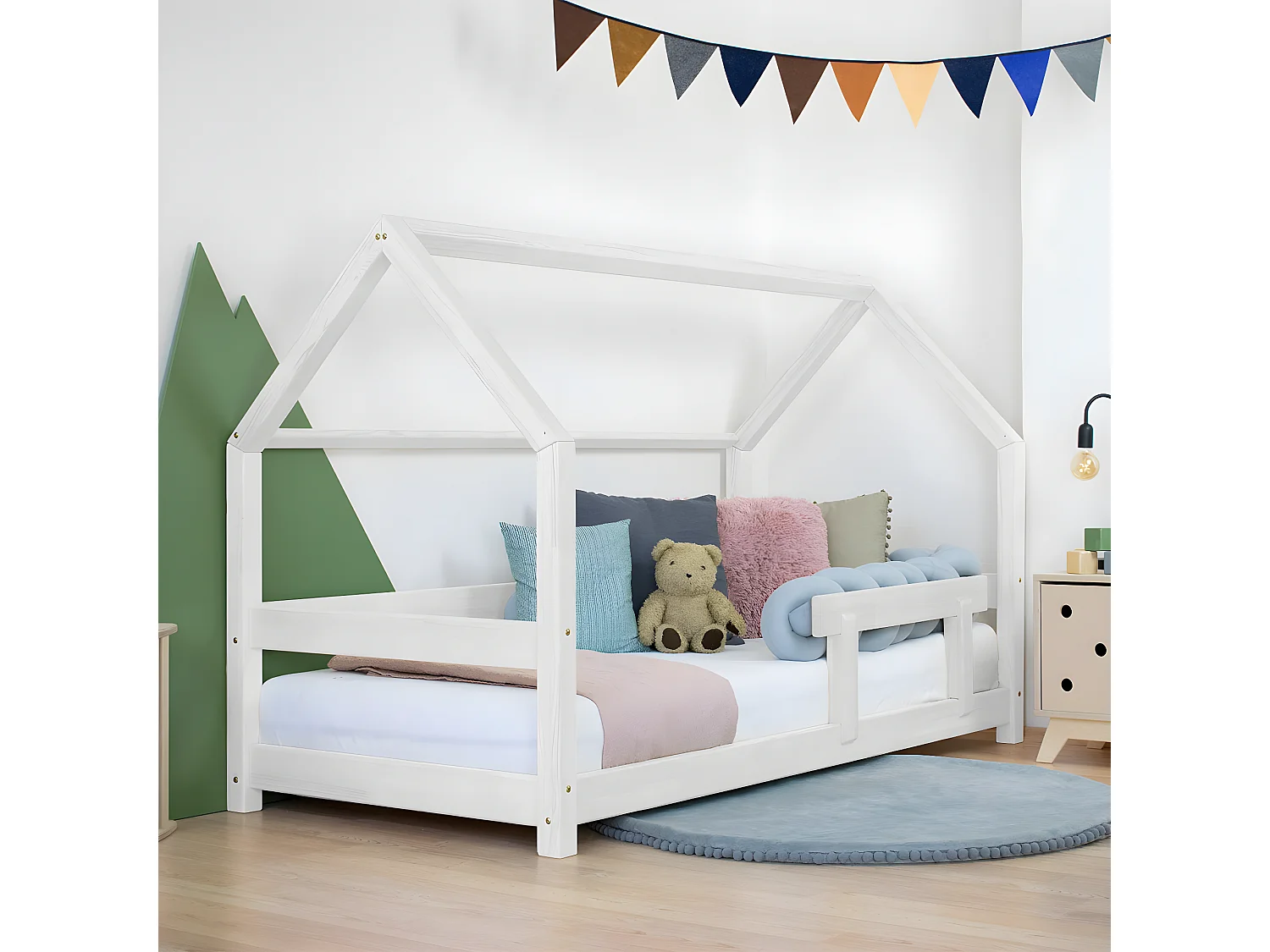 Lit cabane 120x190 Tery avec barrière - Blanc