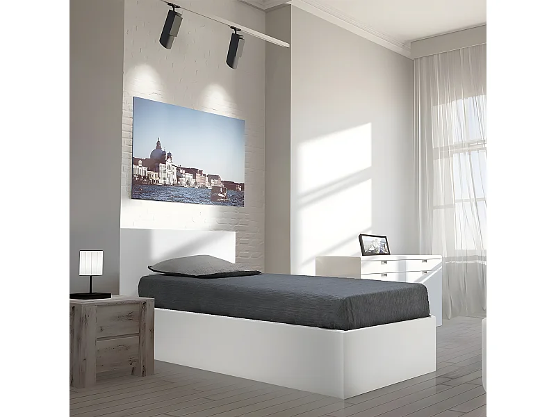 Lit coffre MADRID 90x190 + 1 sommier / Blanc