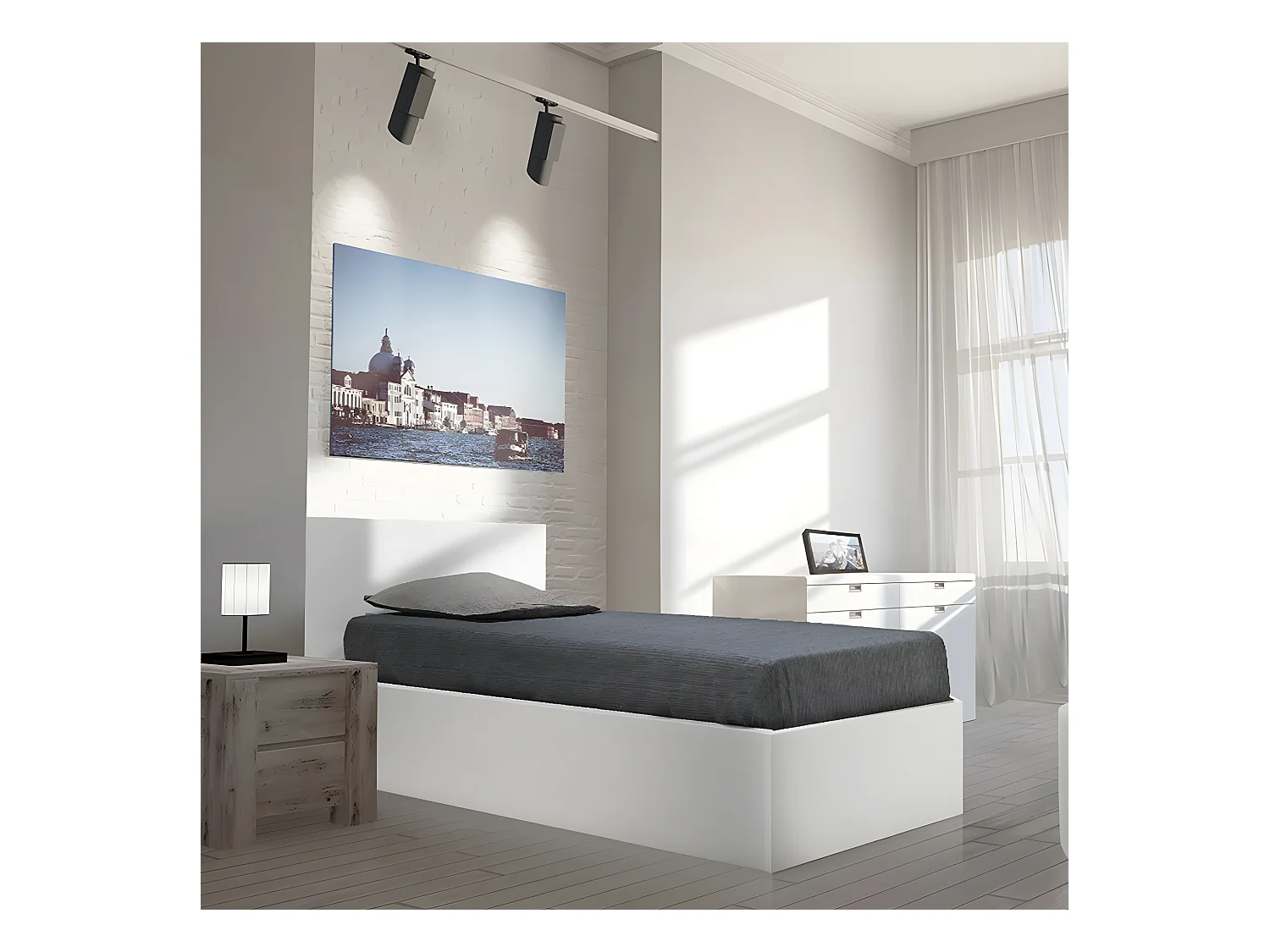 Lit coffre MADRID 90x190 + 1 sommier / Blanc