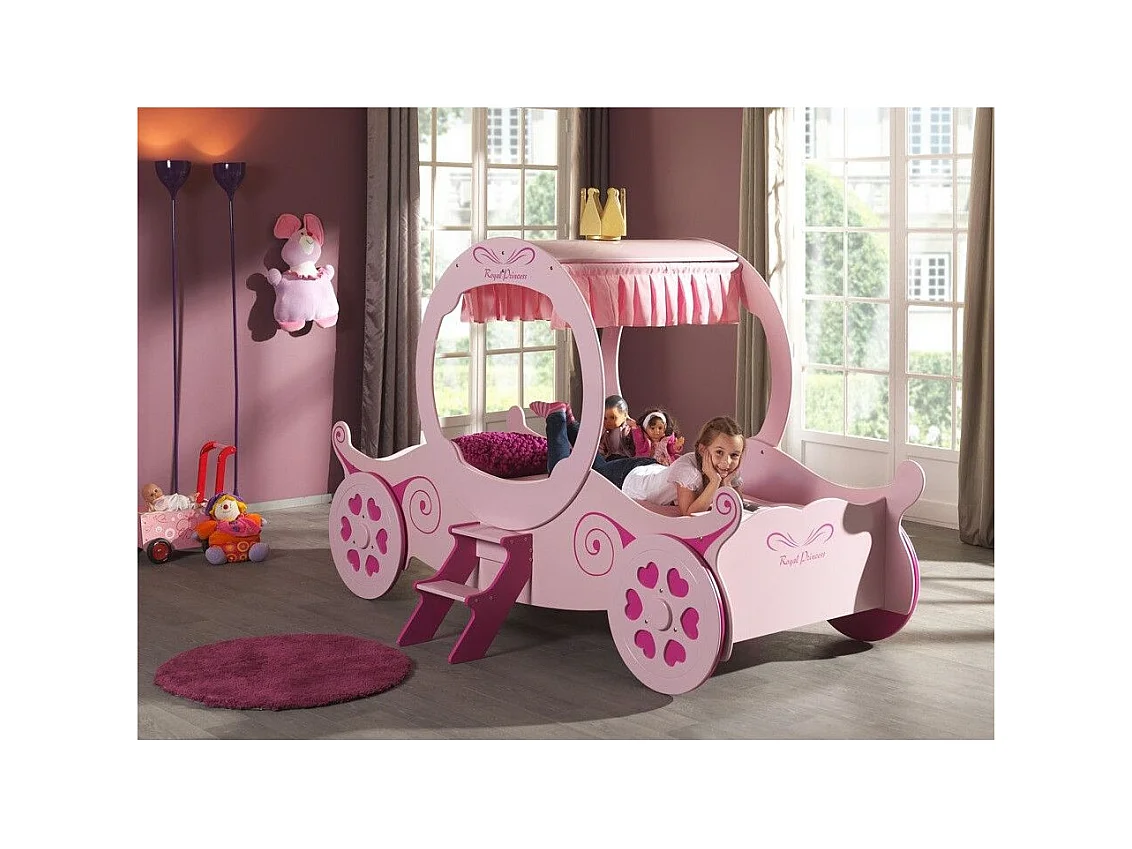 Cama infantil Princess carruaje 90x200 cm madera rosa Cara