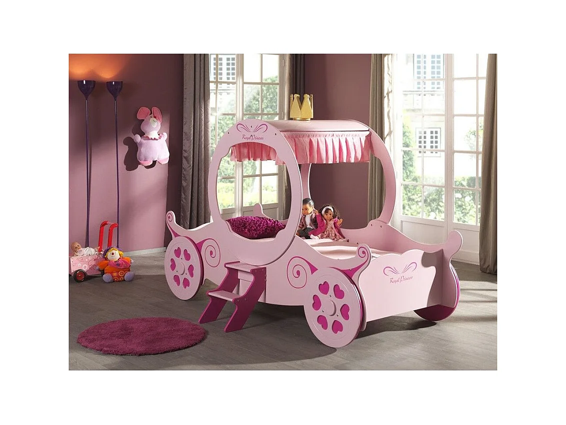 Cama infantil Princess carruaje 90x200 cm madera rosa Cara