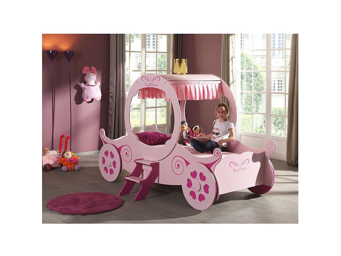 Lit Enfant "Carrosse" 90x200cm Rose