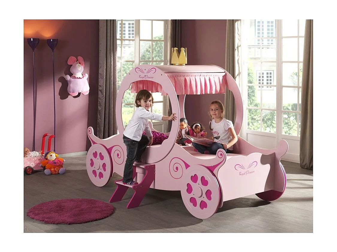 Lit Enfant "Carrosse" 90x200cm Rose
