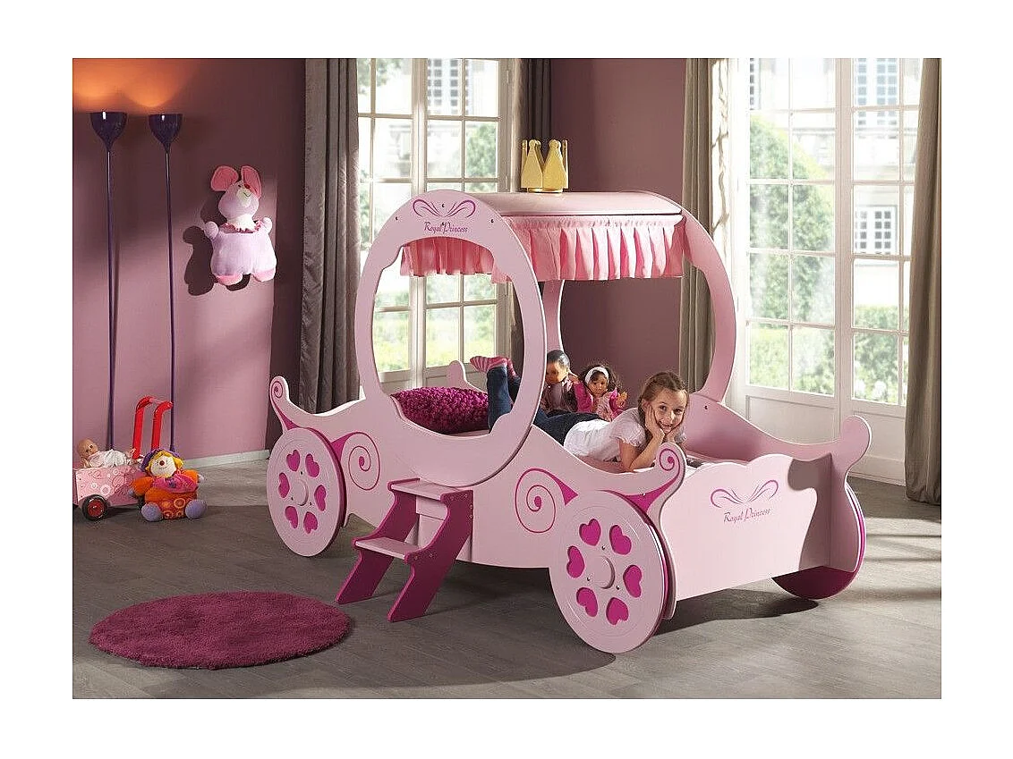 Lit Enfant "Carrosse" 90x200cm Rose