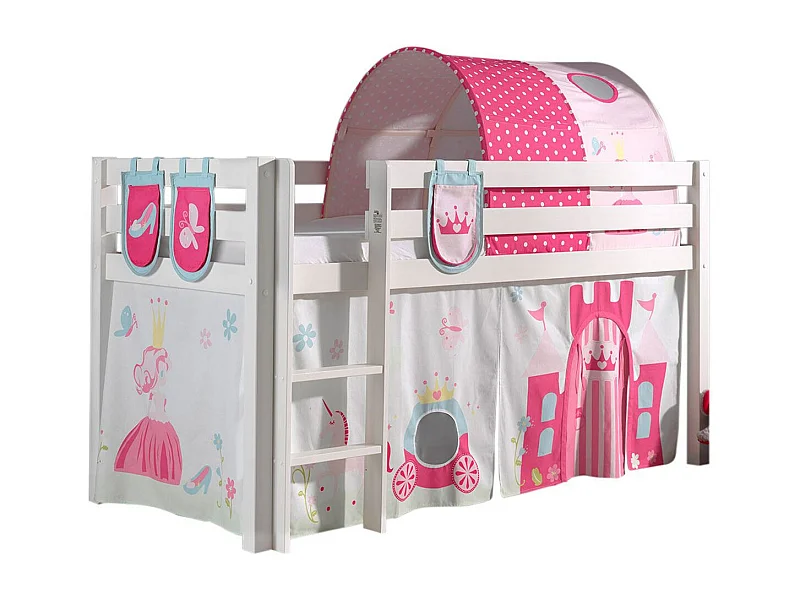 Vipack Pino 90x200 Mi-Height Letto con Box Spring e Cover Princess - Bianco