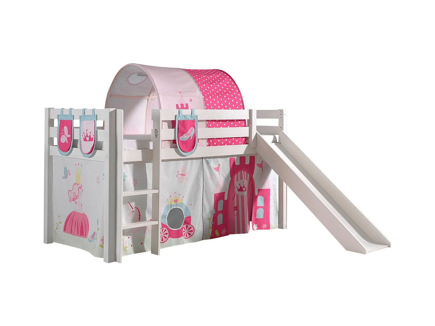 Pack - Lit Enfant, Tente, 3 Pochettes & Tunnel "Pino Princesse" Blanc