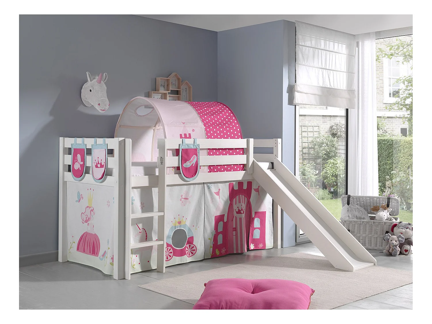 Pack - Lit Enfant, Tente, 3 Pochettes & Tunnel "Pino Princesse" Blanc