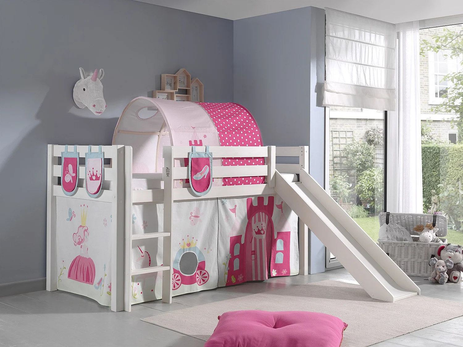 Pack - Lit Enfant, Tente, 3 Pochettes & Tunnel "Pino Princesse" Blanc