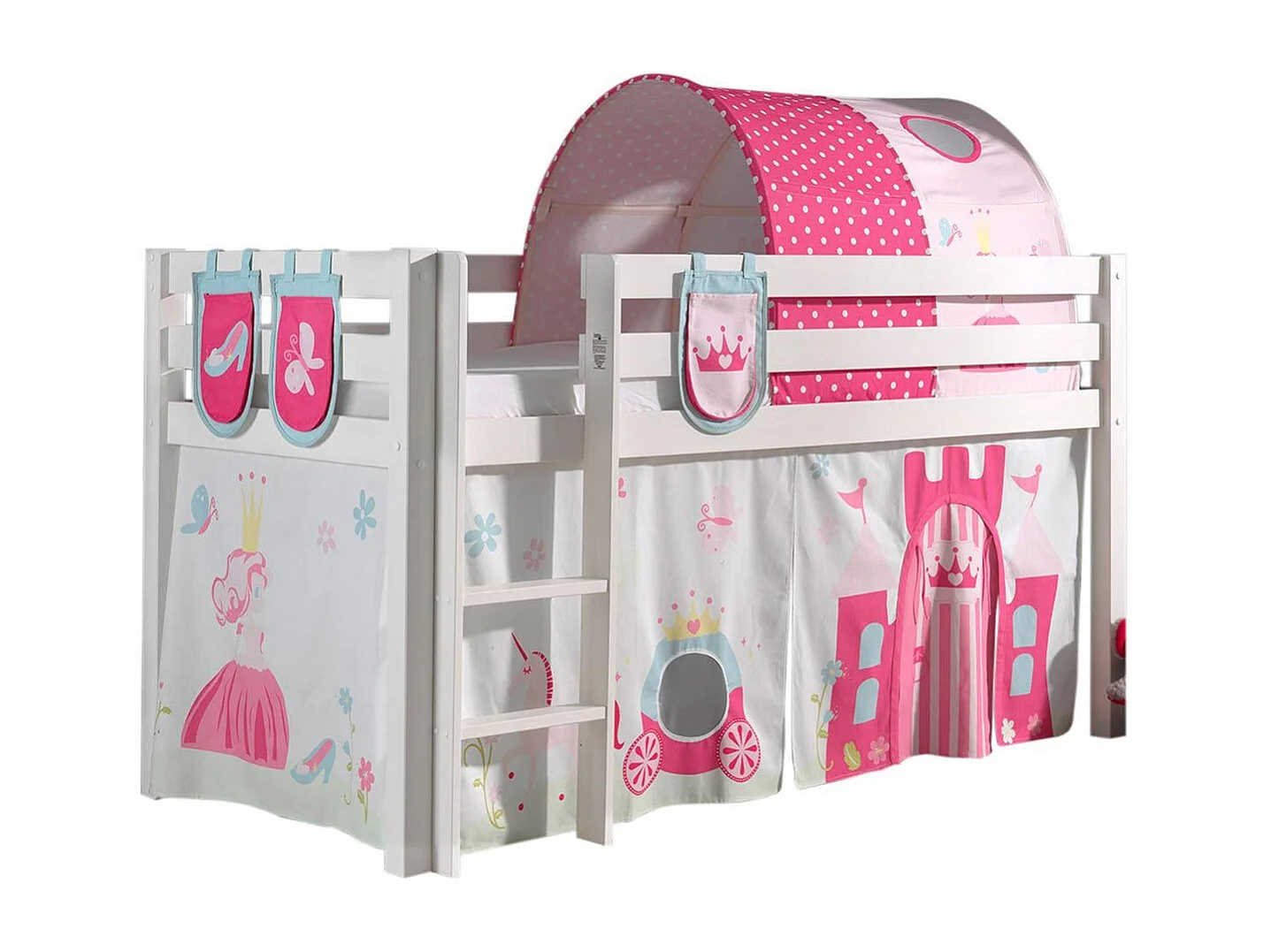 Pack - Lit Enfant, Tente, 3 Pochettes & Tunnel "Pino Princesse" Blanc