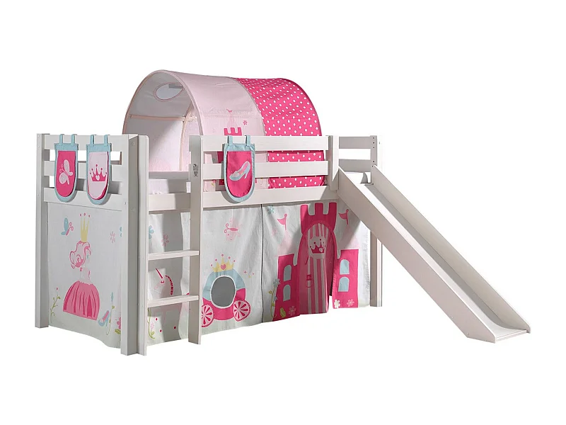 Pack - Lit Enfant, Tente, 3 Pochettes & Tunnel "Pino Princesse" Blanc