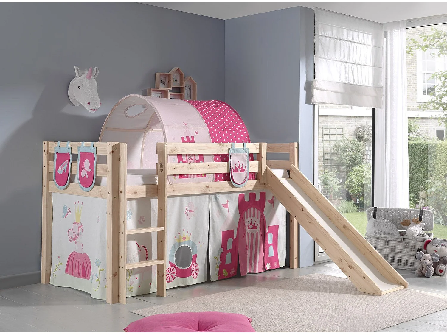 Pack - Lit Enfant, Tente, 3 Pochettes & Tunnel "Pino Princesse" Naturel