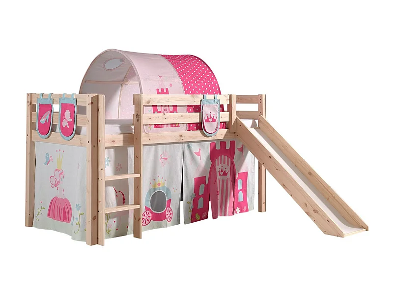 Pack - Lit Enfant, Tente, 3 Pochettes & Tunnel "Pino Princesse" Naturel