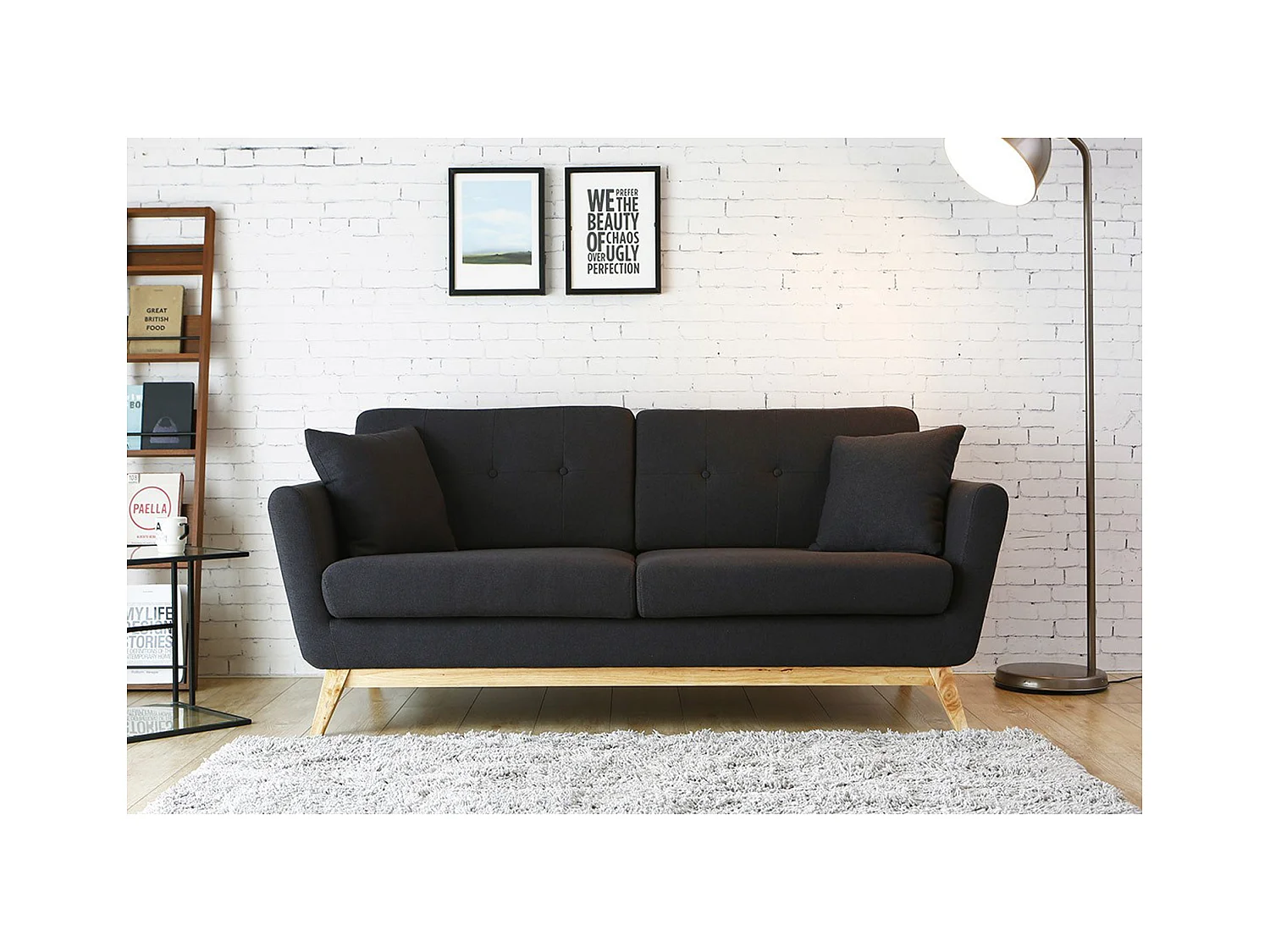 Canapé scandinave 3 places en tissu gris anthracite HOGA