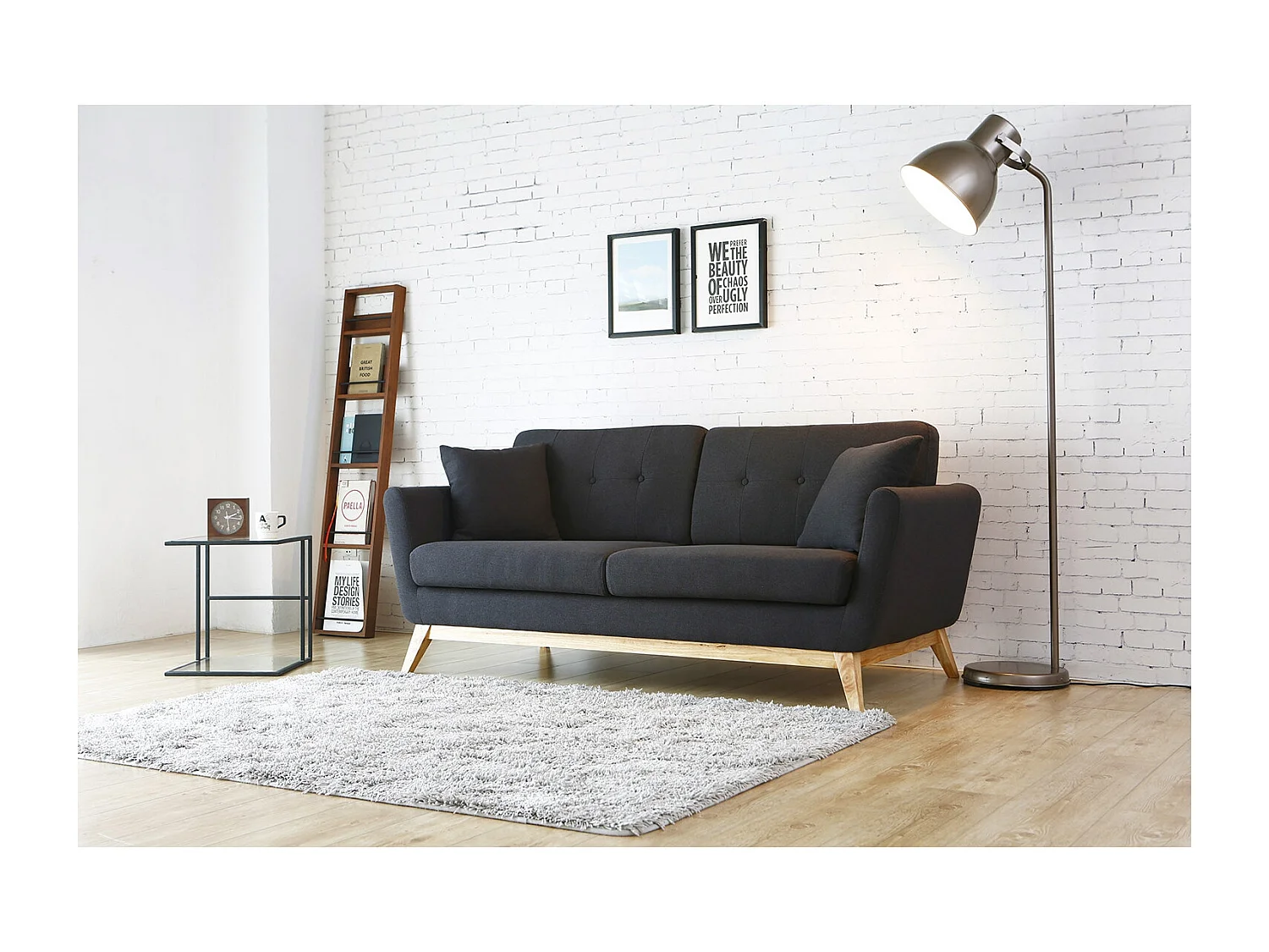 Canapé scandinave 3 places en tissu gris anthracite HOGA