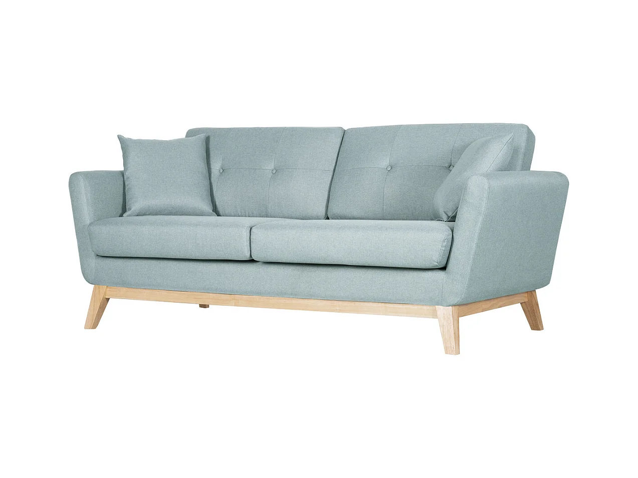 Canapé scandinave 3 places et 2 coussins en tissu vert d'eau HOGA