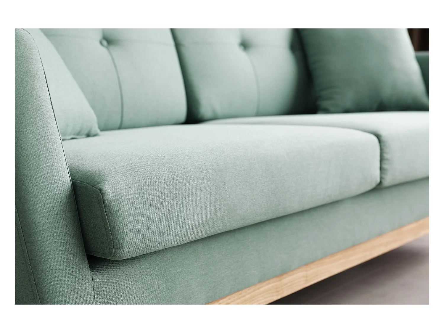 Canapé scandinave 3 places et 2 coussins en tissu vert d'eau HOGA