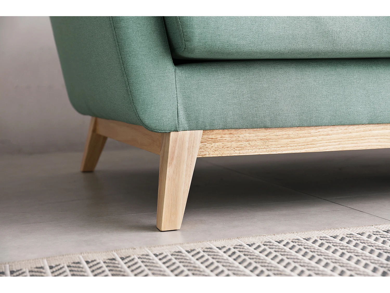 Canapé scandinave 3 places et 2 coussins en tissu vert d'eau HOGA