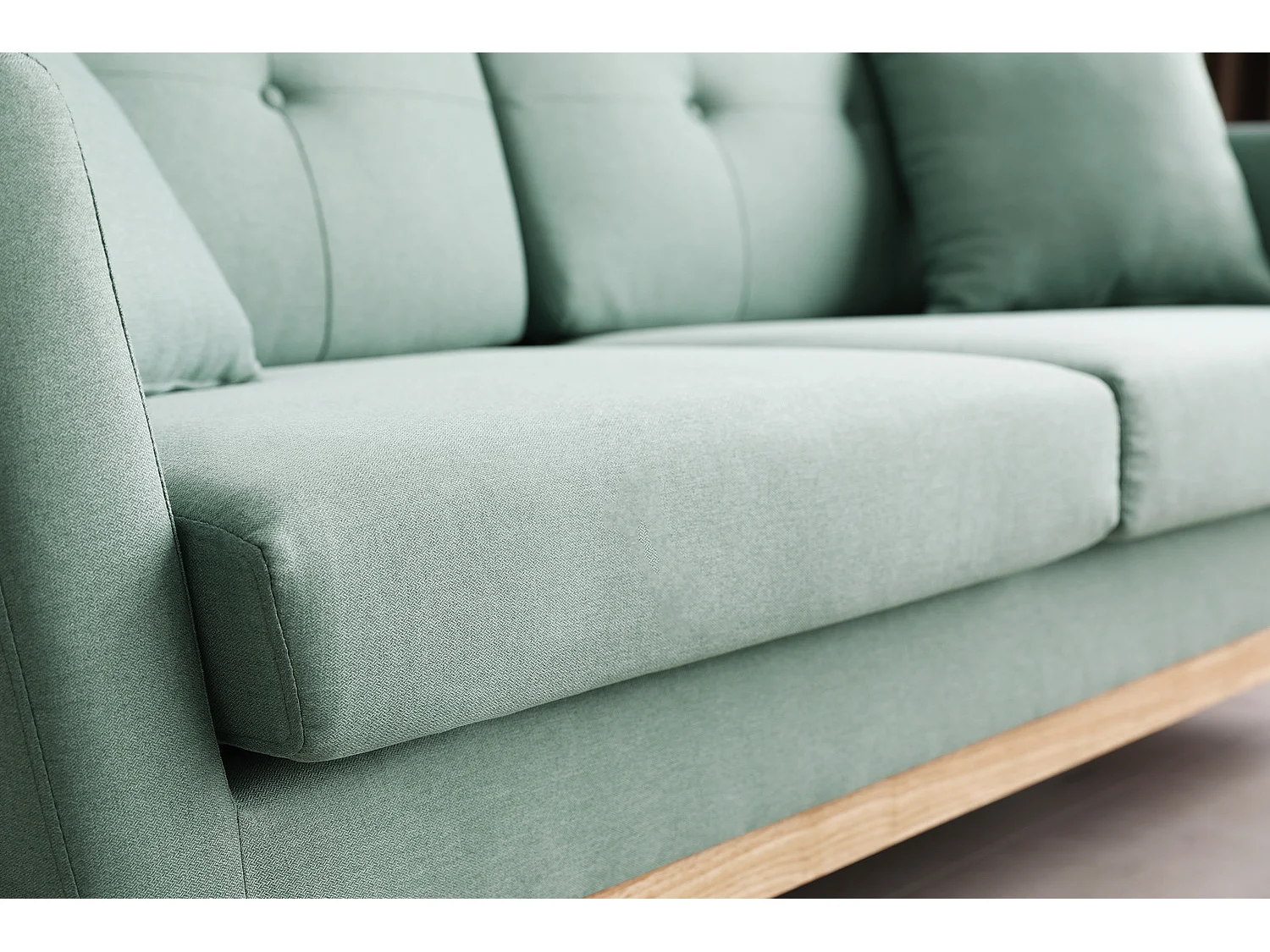 Canapé scandinave 3 places et 2 coussins en tissu vert d'eau HOGA