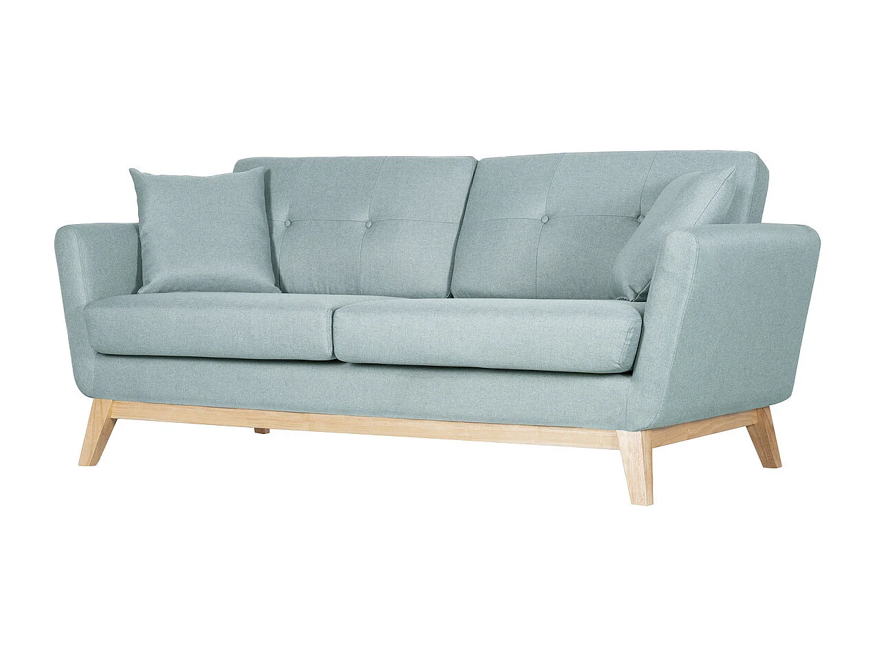 Canapé scandinave 3 places et 2 coussins en tissu vert d'eau HOGA