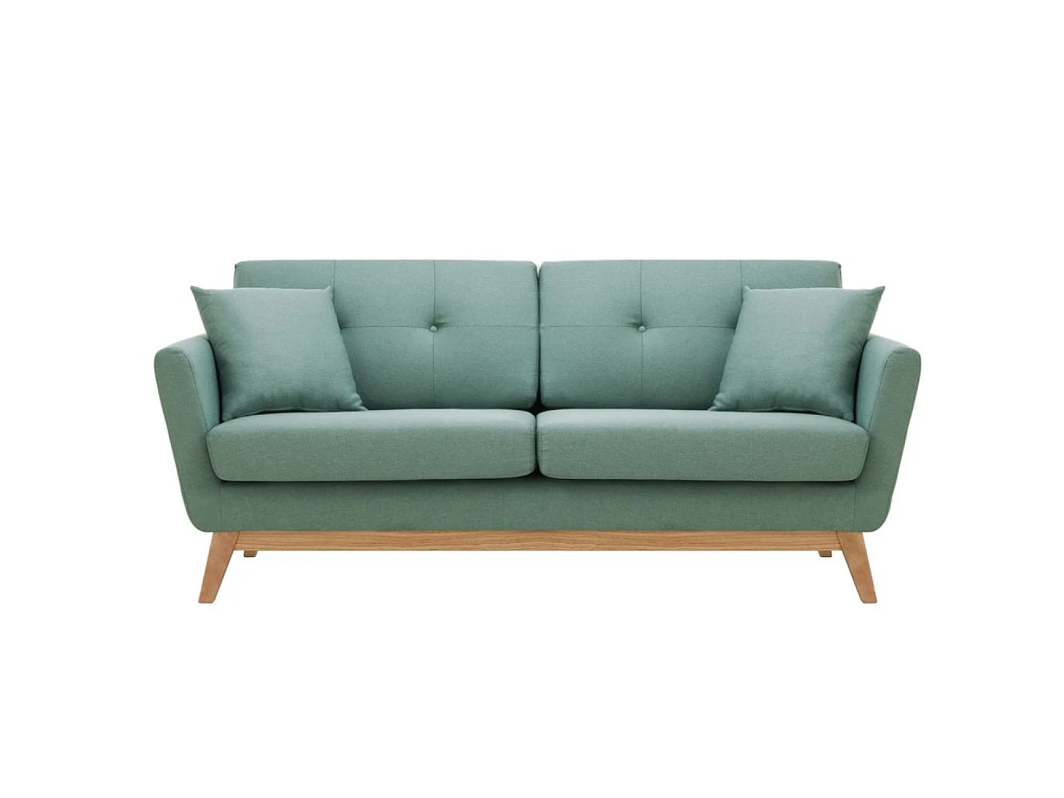 Canapé 3 places scandinave et 2 coussins en tissu vert d'eau HOGA