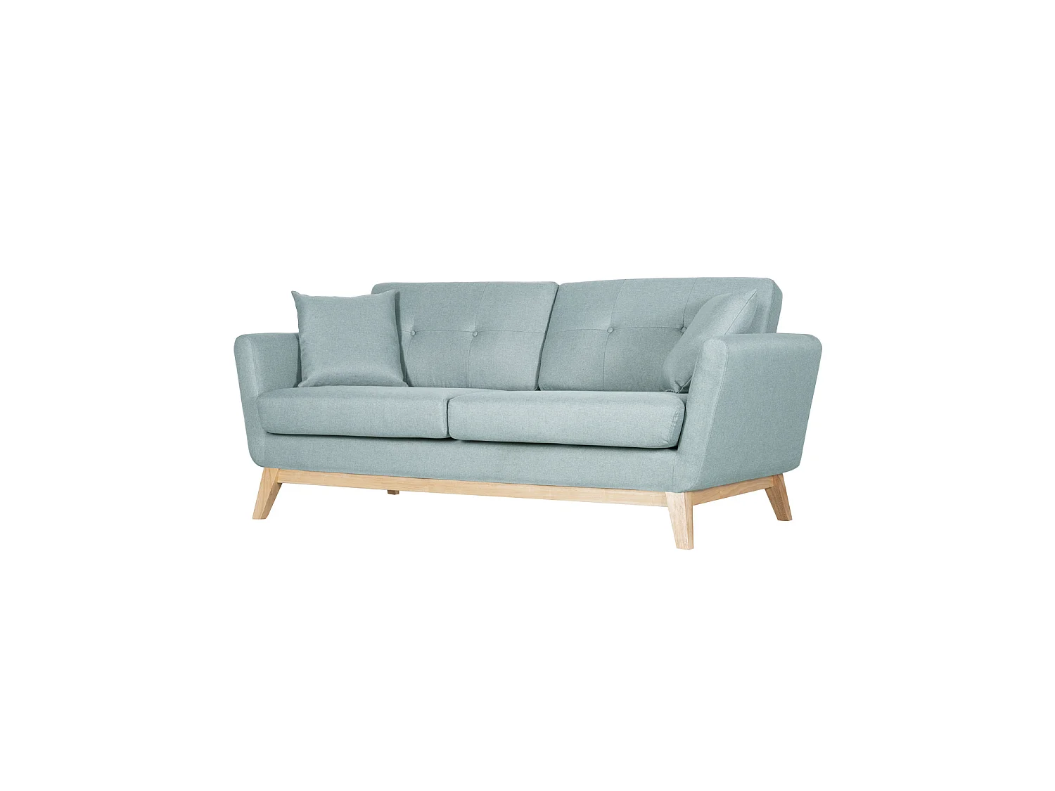 Canapé 3 places scandinave et 2 coussins en tissu vert d'eau HOGA