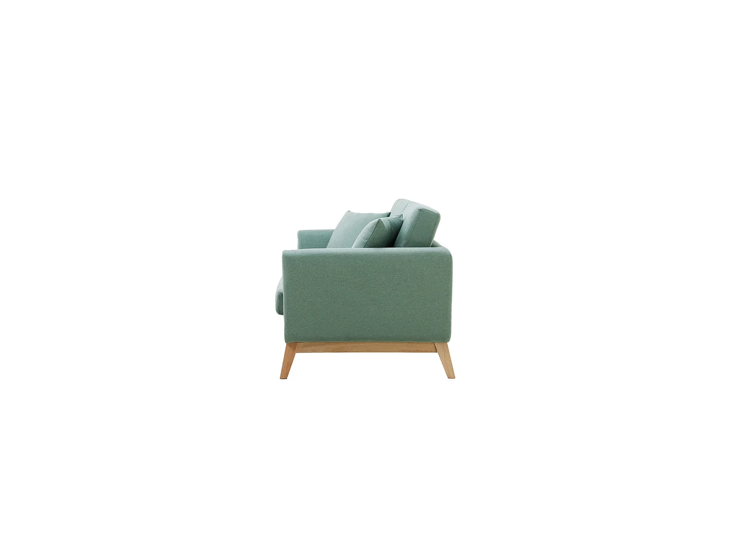 Canapé 3 places scandinave et 2 coussins en tissu vert d'eau HOGA