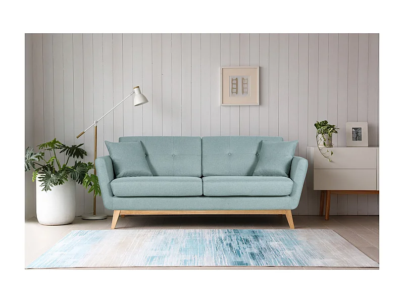 Canapé scandinave 3 places et 2 coussins en tissu vert d'eau HOGA
