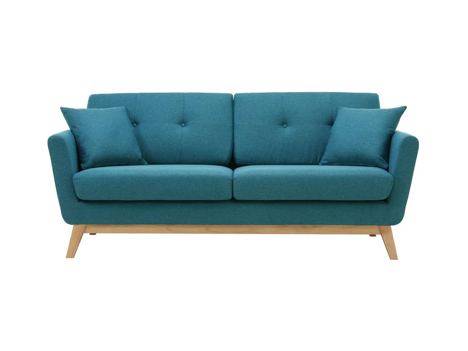Divano scandinavo 3 posti e 2 cuscini tessuto blu HOGA