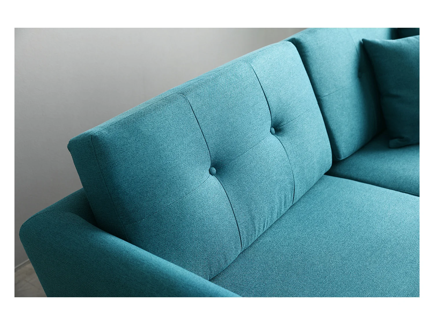 Divano scandinavo 3 posti e 2 cuscini tessuto blu HOGA