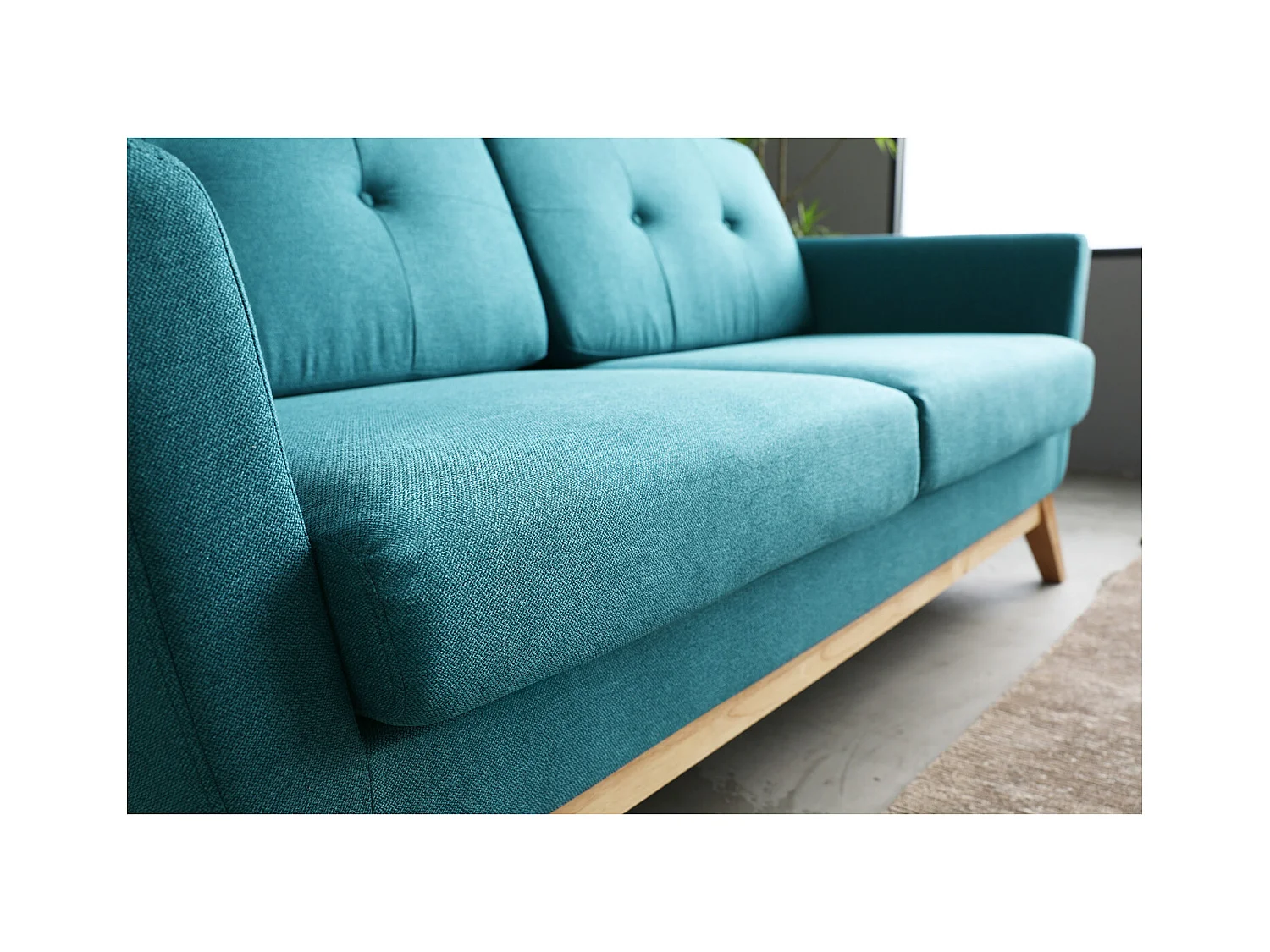 Divano scandinavo 3 posti e 2 cuscini tessuto blu HOGA