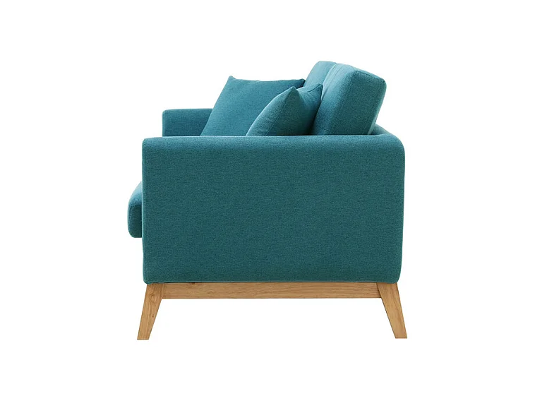 Divano scandinavo 3 posti e 2 cuscini tessuto blu HOGA