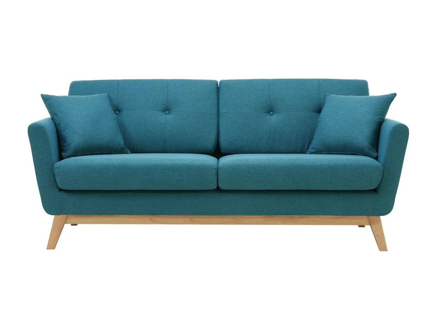 Canapé scandinave 3 places et 2 coussins en tissu bleu canard HOGA